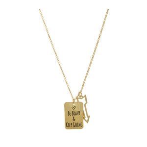 Goldtone "Be Brave And Keep Going" Plate & Arrow Pendant Necklace
